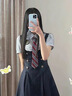 凡小如學院風連衣裙女夏季2025年新款假兩件jk制服大碼收腰顯瘦小個子裙 藍色（送領帶） M 【建議80-95斤】 曬單實拍圖