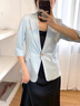 源菲埡藍色七分袖西裝外套女夏季薄款2025新款休閑小西服職業(yè)兩件套裝 單件淺藍色西裝 L 曬單實(shí)拍圖