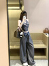 黛芮婷復古拼接掛脖吊帶背心套裝女夏季通勤闊腿褲通勤韓版高腰闊腿直筒 上衣 M 建議97-107斤 曬單實(shí)拍圖