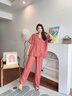 族瑪士睡衣夏季女士2025新款短袖長褲簡約大紅色結(jié)婚家居服寬松套裝夏天 S83372#兩件套-霧紅 短袖+長褲 M 【建議80-120斤】 曬單實拍圖