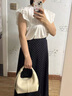 拉菲斯汀2025年牛皮月牙包包女式女包手提斜挎包腋下包送女朋友 奶昔白 曬單實拍圖