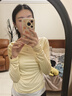 Olrain歐芮兒黃色法式T恤女春季2025新款假兩件一字領(lǐng)溫柔風(fēng)上衣 黃色 M 曬單實(shí)拍圖