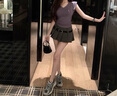 斤慕辣妹半身裙高腰辣妹a字百褶裙女夏季新款高腰顯瘦包臀小個子 超短褲裙【灰色】M 曬單實拍圖
