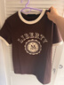 MO&Co.短袖T恤秋美式撞邊斑駁印花短款正肩紅棕MBD3TEE013 紅棕色 M 曬單實拍圖