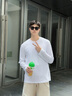 名創(chuàng)優(yōu)品（MINISO）長袖t恤男款春秋季純棉圓領(lǐng)上衣服男生潮流簡約休閑重磅寬松體恤 白色(空白) L /175(推薦120-140斤) 曬單實拍圖
