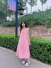 豬小耙（ZHUXIAOPA）多巴胺粉色暈染吊帶連衣裙女夏季顯瘦氣質(zhì)大擺裙沙灘長(zhǎng)裙 粉色 S 曬單實(shí)拍圖