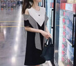 蔻伊婭（Kouyiya）品牌女裝新品女裝連衣裙女2025新款寬松顯瘦撞色條紋假兩件套裙子 黑色 M 【建議95-105斤】 曬單實(shí)拍圖