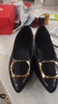啄木鳥(niǎo)高檔斷碼真皮平底單鞋女2026秋季新款軟底尖頭粗跟皮鞋軟皮瓢鞋 黑色 37 曬單實(shí)拍圖