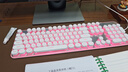 惠普（HP）K10F機(jī)械手感鍵盤 高顏值有線發(fā)光游戲辦公鍵盤 舒適耐磨金屬面板  26鍵無沖 白色鍵帽粉光 曬單實(shí)拍圖