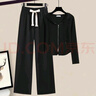 皮爾卡丹（pierre cardin）秋季慵懶風(fēng)休閑顯瘦百搭連帽拉鏈衛(wèi)衣闊腿褲時尚套裝女兩件套套裝 黑色【套裝】 XL 【建議110-120斤】 曬單實(shí)拍圖