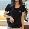 方領(lǐng)打底衫女夏季新款灰色短袖t恤大領(lǐng)口內(nèi)搭正肩純棉顯瘦上衣服 黑色 S 曬單實(shí)拍圖