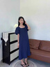 朗茵孕婦連衣裙2025新款孕媽穿搭法式寬松小飛袖長裙夏季孕婦裙子 藏青連衣裙 XL建議130-145斤 曬單實(shí)拍圖