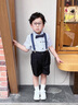 G.DUCKKIDS小黃鴨童裝男童夏季套裝兒童夏裝衣服男孩短袖背帶褲表演服兩件套 白條襯衫+短褲 110 建議4~5歲（100-110cm） 曬單實(shí)拍圖