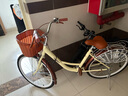 永久（FOREVER）自行車(chē)青少年學(xué)生單速變速通勤車(chē)城市上班代步淑女低跨度腳踏單車(chē)  復(fù)古米黃 單速 尊享版/雙層鋁輪 26寸【推薦身高155-180cm】 曬單實(shí)拍圖