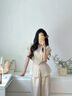 法貝莎品牌時尚亞麻套裝女2025夏新款松弛感顯瘦無袖上衣長褲兩件套 燕麥色 M . 曬單實拍圖