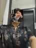 恒源祥媽媽夏裝香云紗真絲連衣裙中袖中老年女裝寬松大碼印花桑蠶絲裙子 黑色-短袖-K6601 5XL 【建議160-180斤】 曬單實(shí)拍圖