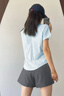 徽昂運動(dòng)套裝女瑜伽服女跑步健身服速干衣t恤網(wǎng)紗美背短袖短褲藍灰M 曬單實(shí)拍圖