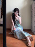 緋垚海邊度假風(fēng)連衣裙印花小飛袖吊帶連衣裙女夏季新款收腰仙女長(zhǎng)裙子 【圖片色】 M 曬單實(shí)拍圖