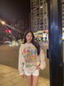 LDBE復古涂鴉印花防曬長袖T恤女2025夏季新款薄款寬松中長款罩衫上衣 七彩色 L 曬單實拍圖
