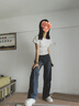 衣然呈品美式復(fù)古牛仔褲女士夏季新款高腰寬松顯瘦小個子闊腿微喇長褲子女 深藍(lán)色 S 【建議80-95斤】 曬單實拍圖
