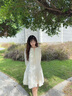 香影【云朵出逃】波西米亞杏白色連衣裙女2025秋新款萊賽爾天絲裙 杏色 S 曬單實拍圖