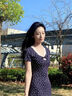 瑜尚臻品碎花連衣裙女夏季扭結(jié)設(shè)計純欲風(fēng)韓系收腰A字裙蕾絲拼接中長裙子 【藏藍(lán)色】L 曬單實(shí)拍圖