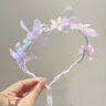 眺德高仙氣花環(huán)發(fā)箍兒童花朵飄帶配飾女童發(fā)飾編發(fā)頭飾小女孩花環(huán) 紫色花環(huán) 曬單實拍圖