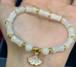 中國(guó)黃金（CHINA GOLD）鉆石一貝子黃金手鏈女足金手串七夕情人節(jié)禮物送女友老婆生日實(shí)用 [京速達(dá)]足金杏好有你鉆石手串-和田玉 曬單實(shí)拍圖