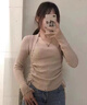 莜仙格獨特別致抽繩設計感針織衫女裝上衣短款早秋季新款打底衫長袖毛衣 卡其色 L 【建議 105斤-120斤】 曬單實拍圖