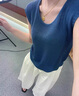 韓璐嬌（hanlujiao）休閑褲女裝2025新款茶系穿搭一整套青春活力減齡顯瘦套裝闊腿褲子 藍色上衣+白色闊腿褲 M 【96-108斤】 曬單實拍圖