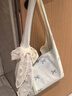 瞬子韓系ins風(fēng)蝴蝶結(jié)刺繡帆布包女2025新款上課通勤大容量單肩托特包 藍(lán)色【帶絲巾】 曬單實(shí)拍圖