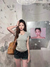 AAISUP美式低腰毛邊牛仔短褲女夏季2025新款辣妹緊身顯瘦包臀熱褲子 藍色 M 曬單實拍圖