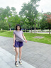 PHIGEER跑步套裝女晨跑服夏季薄款透氣跳舞健身服寬松速干衣短袖運動服 灰紫兩件套（紫褲） M 曬單實拍圖