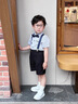 G.DUCKKIDS小黃鴨童裝男童夏季套裝兒童夏裝衣服男孩短袖背帶褲表演服兩件套 白條襯衫+短褲 110 建議4~5歲（100-110cm） 曬單實(shí)拍圖