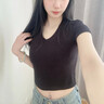 山朵棉白色螺紋短款v領(lǐng)t恤女夏季2025新款修身顯瘦百搭減齡露臍緊身上衣 黑色 S 曬單實(shí)拍圖