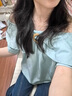 桂岐 新款2025夏季韓系時尚高級感法式甜美設(shè)計感小眾短袖襯衫上衣女 藍色 M 曬單實拍圖
