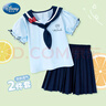 迪士尼女童套裝夏學(xué)院風(fēng)百褶裙女孩JK制服海軍領(lǐng)短裙TD2ET007 藍 110 曬單實拍圖