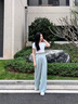 哈魯?shù)夏誊轿餮b褲女夏季新款薄款高腰寬松垂墜感休閑慵懶顯瘦直筒闊腿褲 藍(lán)色 M 95-110斤） 曬單實拍圖