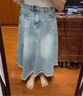 茵曼100%棉做舊水洗藍牛仔半身裙2025夏季女裝新款磨毛a字裙子 牛仔藍 L 165/72A 曬單實(shí)拍圖