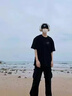 啄木鳥【2件裝】短袖T恤男夏季冰絲涼感小眾半袖青少年寬松休閑五分上衣 小熊頭白色+草書字黑色 （2件裝） XL (建議體重125-140斤左右） 曬單實拍圖