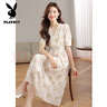 花花公子（PLAYBOY）時尚短袖連衣裙女2025年夏季新款溫柔風(fēng)修身收腰氣質(zhì)茶歇碎花長裙 花色 M 曬單實拍圖