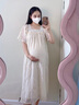 苒琦媽咪高級感孕婦夏裝大碼上衣夏季時(shí)尚過(guò)膝泡泡袖麻紗鉤花刺繡連衣裙子 米白色 XL 曬單實(shí)拍圖