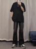 魯雅爾高街微喇牛仔褲男夏季美式hiphop休閑闊腿褲潮流復古痞帥百搭褲子 黑灰色 XL 曬單實拍圖