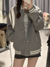 POUM美式寬松棒球服男女同款2025春秋季設(shè)計(jì)感學(xué)院風(fēng)百搭情侶夾克外套 TM-W703灰色 毛呢 XL 曬單實(shí)拍圖