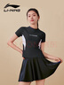 李寧（LI-NING）泳衣女分體裙式游泳衣遮肚顯瘦速干溫泉泳裝4591黑灰XXL 曬單實(shí)拍圖