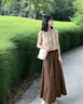EPET夏秋多巴胺穿搭穿搭一整套茶系小個(gè)子鹽系輕熟連衣裙小香風(fēng)套裝女 上衣 M 95-105斤 曬單實(shí)拍圖