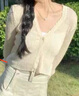 沂歆開衫夏季薄款罩衫上衣女披肩2025新款外搭高級感針織衫外套配裙子 杏色單扣薄款開衫 均碼 【建議110斤內(nèi)】 曬單實拍圖