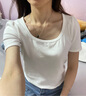 百圖betu女裝夏季新款T恤方領(lǐng)小泡泡袖正肩顯瘦棉感短袖女2503T17 白色 S 曬單實(shí)拍圖