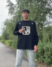 STA旗艦店潮牌白色映象感T字印花長袖T恤男女春秋純棉情侶裝重磅上衣 黑色 XL 曬單實(shí)拍圖
