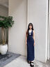 桂岐 法式碎花蕾絲V領(lǐng)掛脖連衣裙女夏季2025年新款純欲收腰小眾長裙子 藏藍色 S 曬單實拍圖